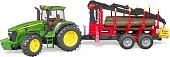 Bruder John Deere 7930 with forestry trailer and 4 trunks 03054