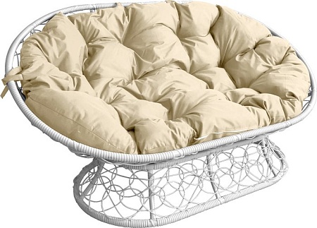 Садовый диван M-Group Мамасан 12110101 (белый ротанг/бежевая подушка)