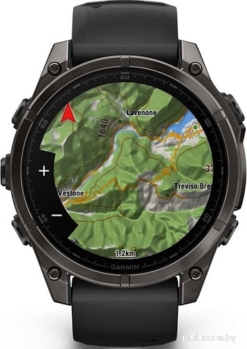 Умные часы Garmin Fenix 8 Sapphire, Titanium 47мм (угольно-черный DLC, пепельно-черный силиконовый ремешок)