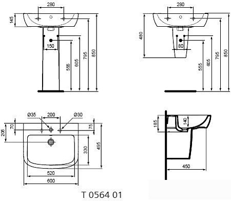 Умывальник Ideal Standard Tempo 60x50 [T056401]