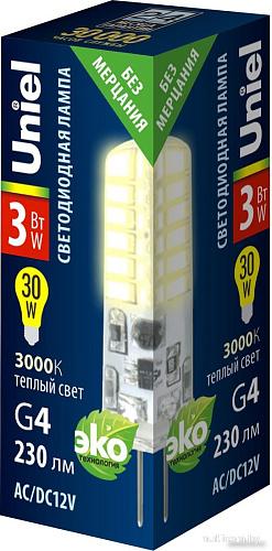 Светодиодная лампочка Uniel LED-JC-12/3W/3000K/G4/CL SIZ05TR UL-00010366