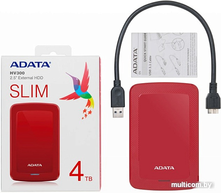 Внешний жесткий диск A-Data HV300 AHV300-4TU31-CRD 4TB (красный)