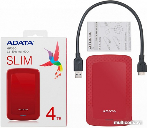 Внешний жесткий диск A-Data HV300 AHV300-4TU31-CRD 4TB (красный)