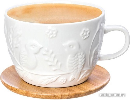 Чашка с блюдцем Elan Gallery Птички на ветке 540217