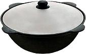 Казан Davr Metall Узбекский чугунный с крышкой, круглое дно (6 л)