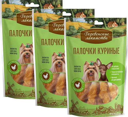 Лакомство для собак Деревенские лакомства Палочки куриные 3x55 г