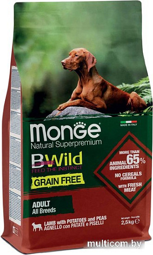 Сухой корм для собак Monge BWild Grain Free All Breeds Adult Lamb, Potatoes, Peas 2.5 кг