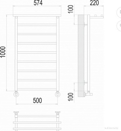 Полотенцесушитель TERMINUS Контур П9 500x1000 с полкой (хром)