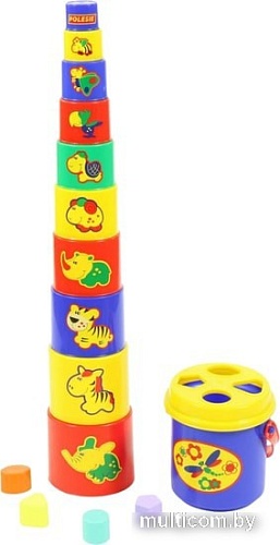 Пирамидка Полесье Занимательная пирамидка 3 (16 элементов, в сеточке)