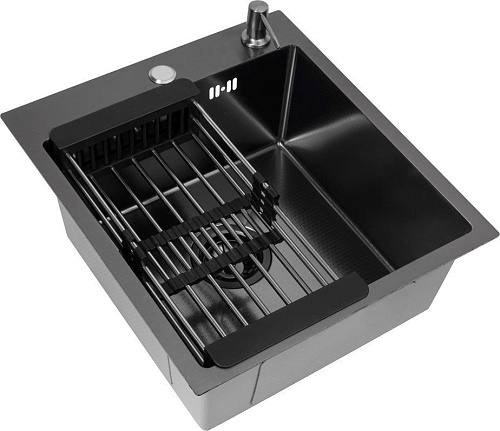 Кухонная мойка Basic CL DS Decor 45x50 (черный, коландер, дозатор)