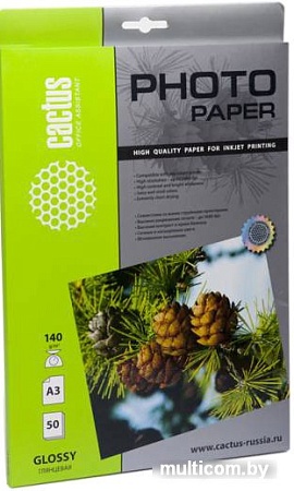 Фотобумага CACTUS Глянцевая A3 140 г/м2 50 листов [CS-GA314050]