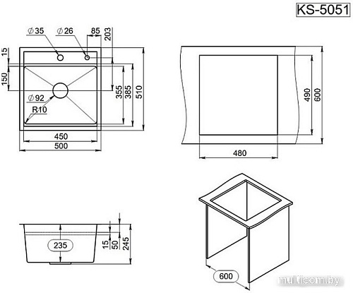 Кухонная мойка Granula KS-5051 (графит матовый)