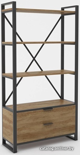 Стеллаж Hype Mebel Стандарт Люкс 80x170 (черный/дуб галифакс олово)