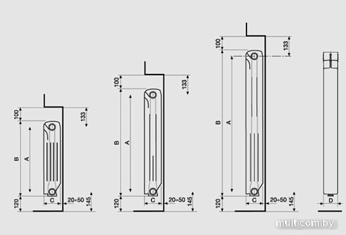 Алюминиевый радиатор Nova Florida Big B24 350/100 White (14 секций)