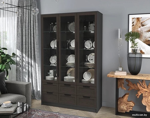 Шкаф-витрина Интерлиния Концепт Тренд КТ-ШВ3 с подсветкой (антрацит/дуб английский)