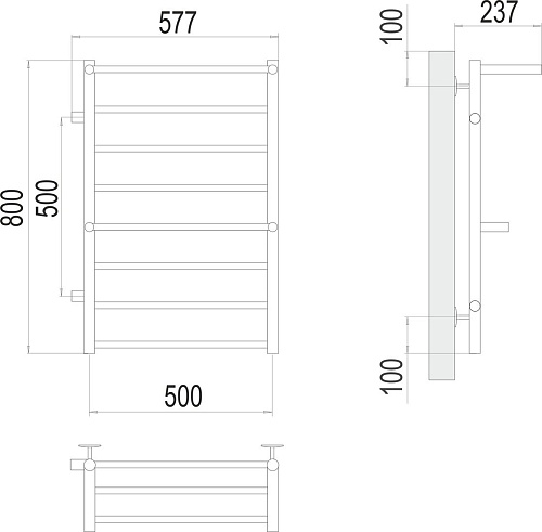 Полотенцесушитель TERMINUS Аврора П8 500х800 (с 2 полками и боковым подключением 500 слева)