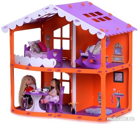 Кукольный домик Krasatoys Загородный дом Анжелика с мебелью 000254 (оранжевый/сиреневый)