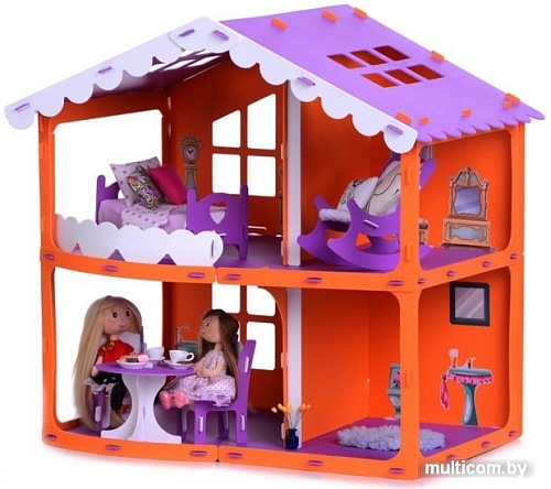 Кукольный домик Krasatoys Загородный дом Анжелика с мебелью 000254 (оранжевый/сиреневый)