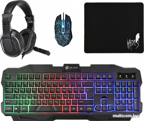 Клавиатура + мышь с ковриком + наушники Oklick HS-HKM200G Hades