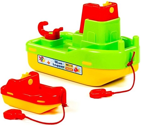 Игрушечный транспорт Полесье Набор №402, буксир Лагуна кор. №4 41227 (зеленый/красный/желтый)