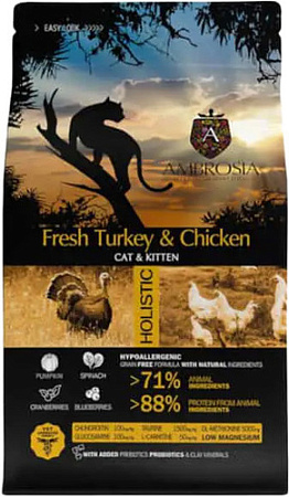 Сухой корм для кошек Ambrosia Kitten Fresh Turkey & Chicken (для котят с индейкой и курицей) 5 кг