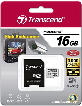 Карта памяти Transcend microSDHC HE (Class 10) UHS-I 16GB + адаптер [TS16GUSDHC10V]