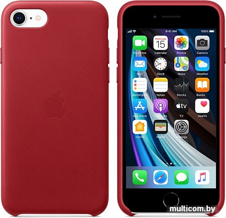 Apple Leather Case для iPhone SE 2020 (красный)