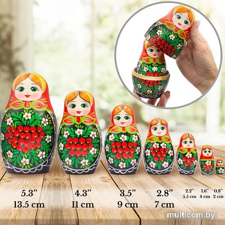 Развивающая игра Брестская Матрешка C ветвями рябины и ромашками (набор 7 шт)