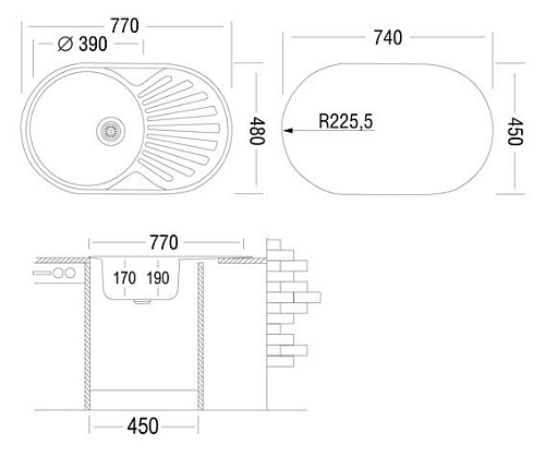 Кухонная мойка Ukinox FAP770.480-GT6K 1R