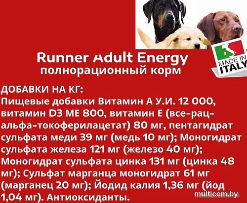 Сухой корм для собак Runner Adult Energy для активных и взрослых собак всех пород 15 кг