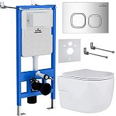 Унитаз подвесной Roxen Porto One Rimless 6 в 1 StounFix Slim 551921 (кнопка: хром)