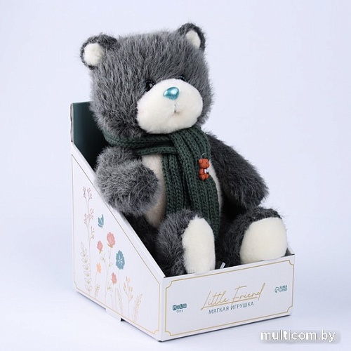 Классическая игрушка Milo Toys Little Friend Мишка с зеленым шарфом 9905659 (темно-серый)