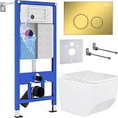 Унитаз подвесной Roxen Boro в комплекте с инсталляцией StounFix Dual Fresh 6 в 1 968023 (кнопка: золото глянцевое )