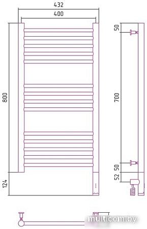 Полотенцесушитель Сунержа Богема 3.0 прямая 800х400 МЭМ правый 071-5805-8040