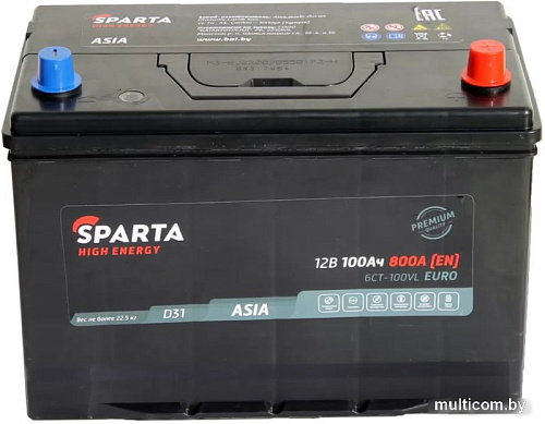 Автомобильный аккумулятор Sparta High Energy Asia 6СТ-100 Евро 800A (100 А·ч)