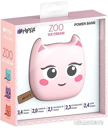 Портативное зарядное устройство Hiper Zoo 8000 Ice Cream (розовый)