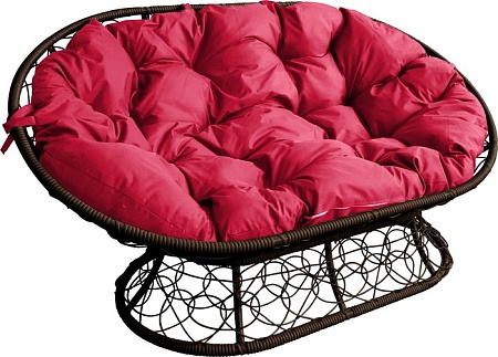 Садовый диван M-Group Мамасан 12110206 (коричневый ротанг/красная подушка)