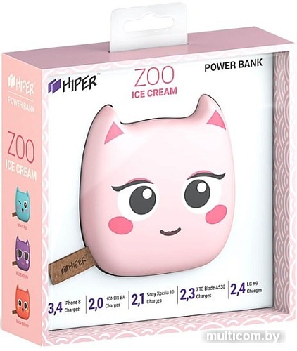 Портативное зарядное устройство Hiper Zoo 8000 Ice Cream (розовый)