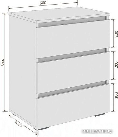 Комод Кортекс-мебель Бари 60 3ш (белый/белый/белый)