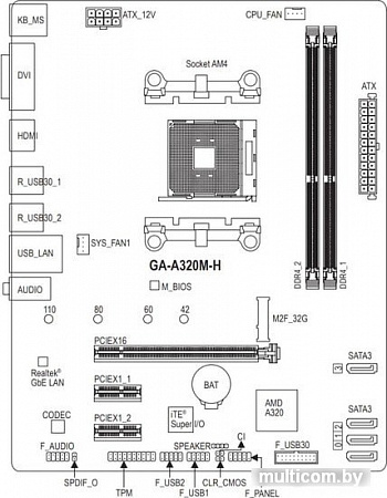 Материнская плата Gigabyte GA-A320M-H (rev. 2.0)