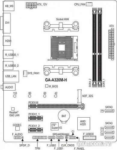 Материнская плата Gigabyte GA-A320M-H (rev. 2.0)