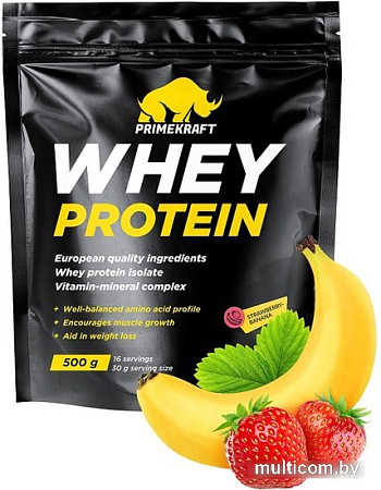 Протеин Prime Kraft Whey Protein с витаминами и минералами (500г, клубника/банан)