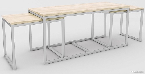 Журнальный столик Hype Mebel Трио 40x100-200 (белый/древесина белая)