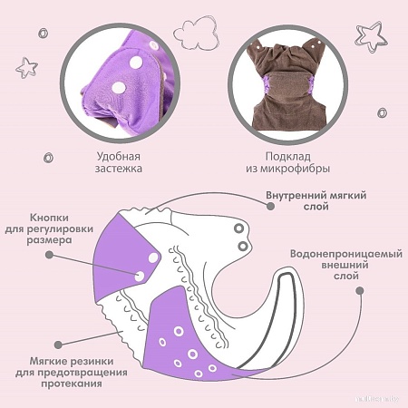 Многоразовый подгузник Крошка Я 9524646 (фиолетовый)