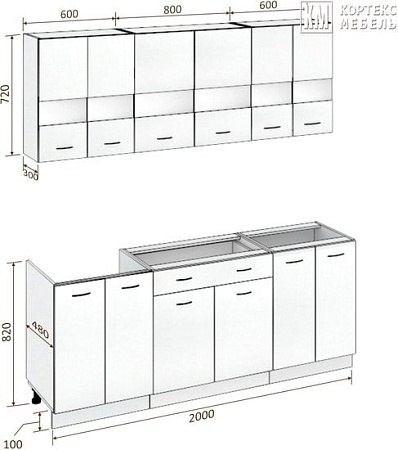 Кухня Кортекс-мебель Корнелия Экстра 2.0 без столешницы (белый/береза)