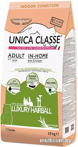Сухой корм для кошек Unica Classe Indoor Condition Adult In-Home Luxury Hairball Chicken 10 кг