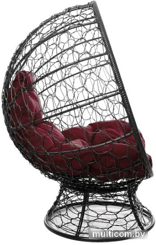 Кресло M-Group Кокос на подставке 11590402 (черный ротанг/бордовая подушка)