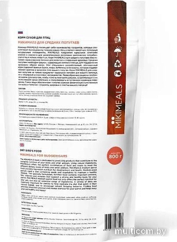 Корм для птиц Mikimeals для средних попугаев 800 г