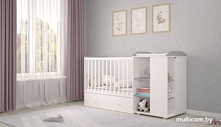 Кроватка-трансформер Polini Kids Ameli 800, с комодом (белый/серый)