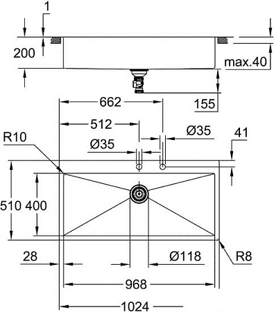 Кухонная мойка Grohe K800 120-S 102,4/51 1.0 31586SD1